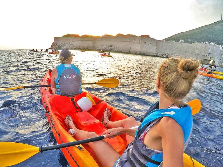 View of Dubrovnik City Walls from a Kayak at sunset